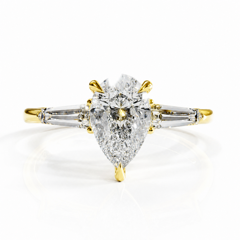 Pear Cut Moissanite Three Stone Engagement Ring - Image 1