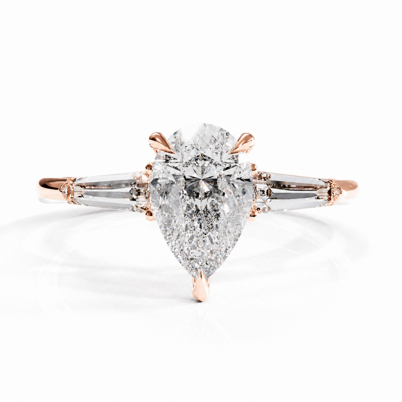 Pear Cut Moissanite Three Stone Engagement Ring - Image 2