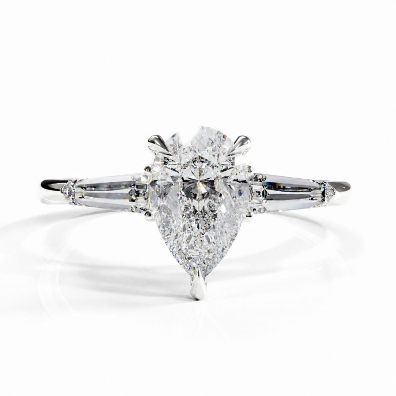 Pear Cut Moissanite Three Stone Engagement Ring - Image 3