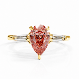 Pear Cut Lab Grown Morganite Three Stone Engagement Ring
