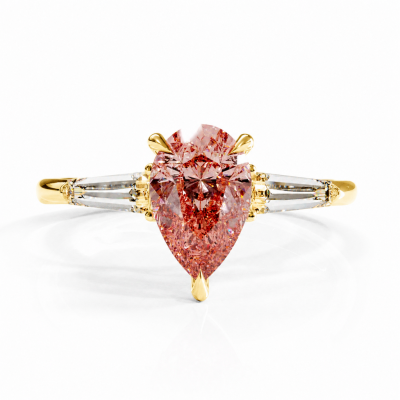 Pear Cut Lab Grown Morganite Three Stone Engagement Ring