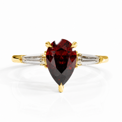 Pear Cut Lab Grown Ruby Three Stone Engagement Ring
