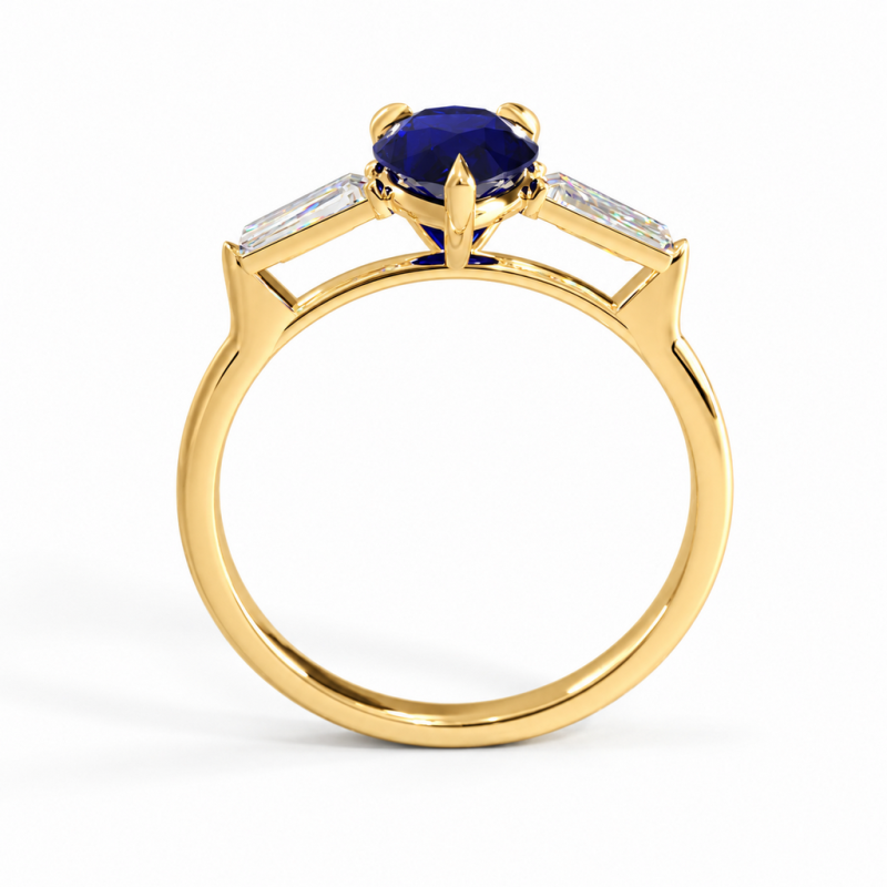 Pear Cut Lab Grown Sapphire Three Stone Engagement Ring - Image 4