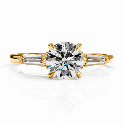 Round Cut Moissanite Three Stone Engagement Ring