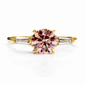 Round Cut Lab Grown Morganite Three Stone Engagement Ring