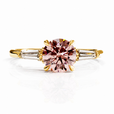Round Cut Lab Grown Morganite Three Stone Engagement Ring