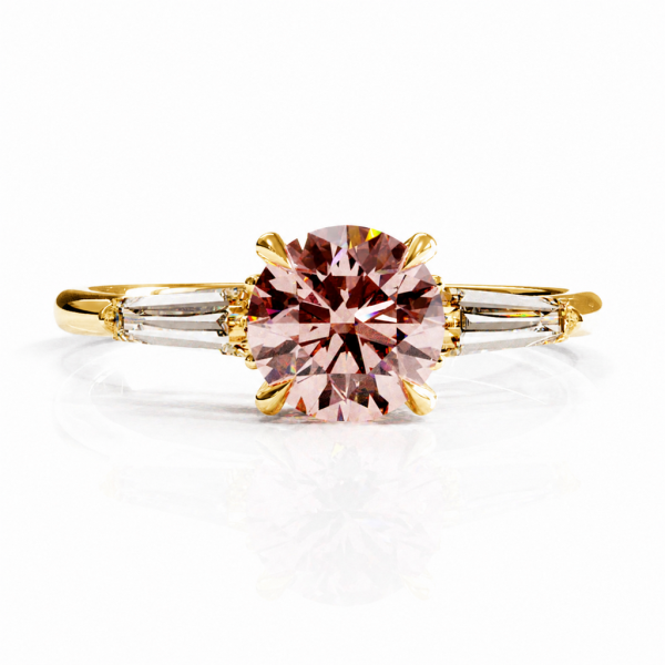 Round Cut Lab Grown Morganite Three Stone Engagement Ring