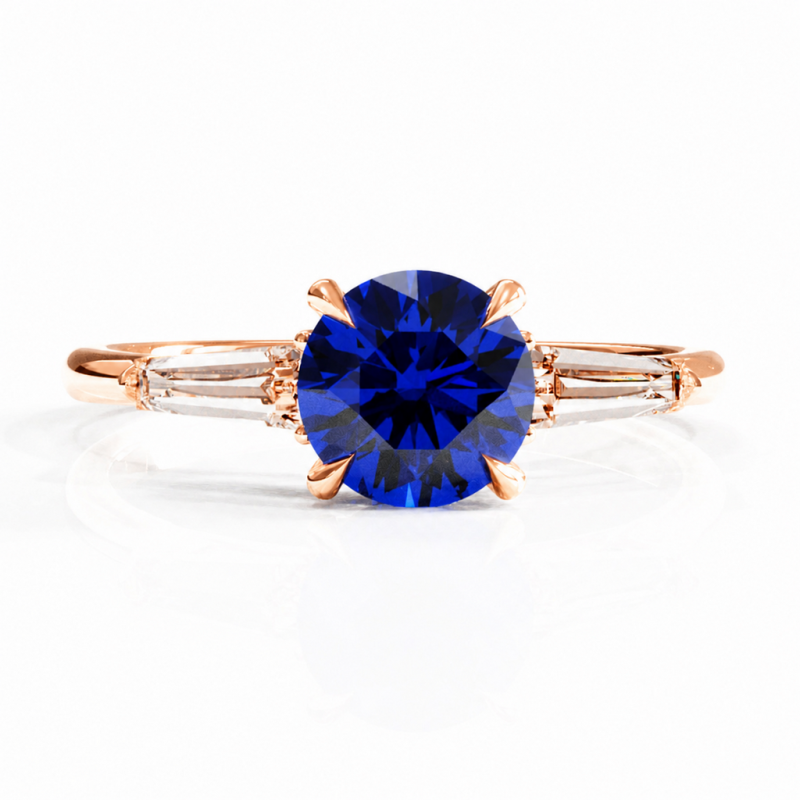 Round Cut Lab Grown Sapphire Three Stone Engagement Ring - Image 2