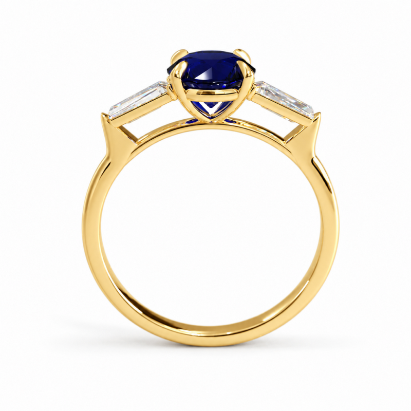 Round Cut Lab Grown Sapphire Three Stone Engagement Ring - Image 4