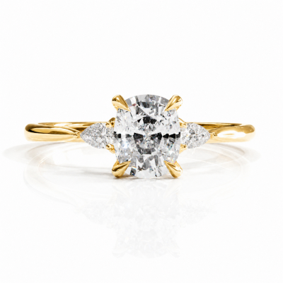 Elongated Cushion Cut Moissanite Three Stone Engagement Ring