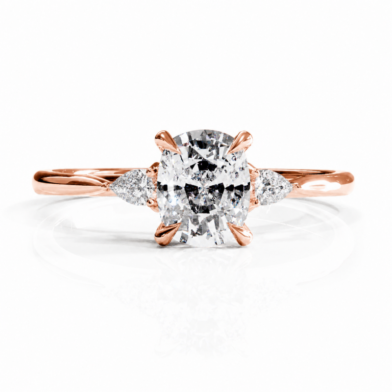 Elongated Cushion Cut Moissanite Three Stone Engagement Ring - Image 2