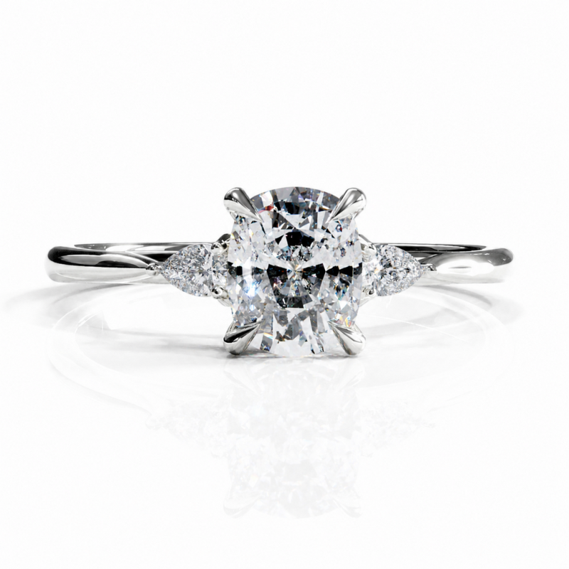Elongated Cushion Cut Moissanite Three Stone Engagement Ring - Image 3