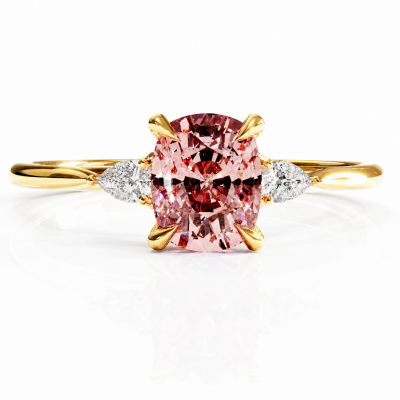 Elongated Cushion Cut Lab Grown Morganite Three Stone Engagement Ring