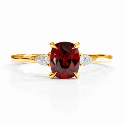 Elongated Cushion Cut Lab Grown Ruby Three Stone Engagement Ring