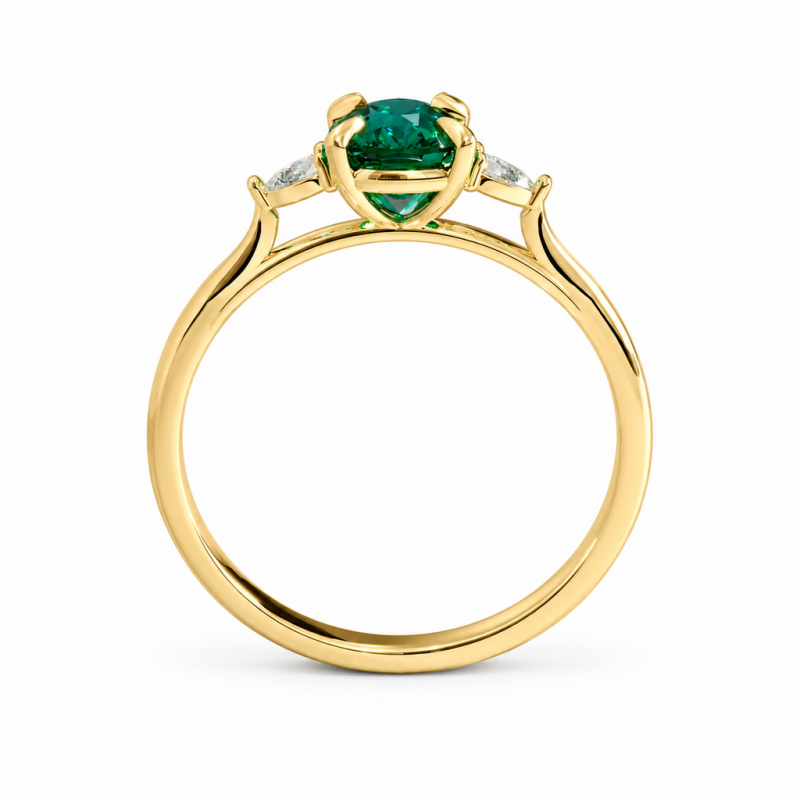 Elongated Cushion Cut Lab Grown Emerald Three Stone Engagement Ring - Image 4
