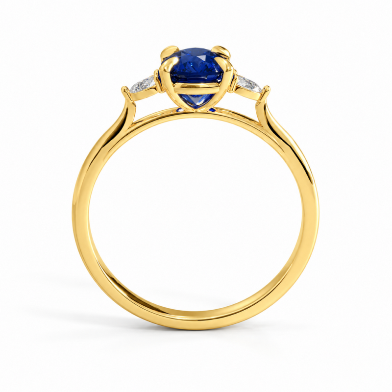 Elongated Cushion Cut Lab Grown Sapphire Three Stone Engagement Ring - Image 4