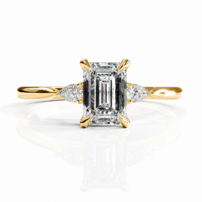 Emerald Cut Moissanite Three Stone Engagement Ring