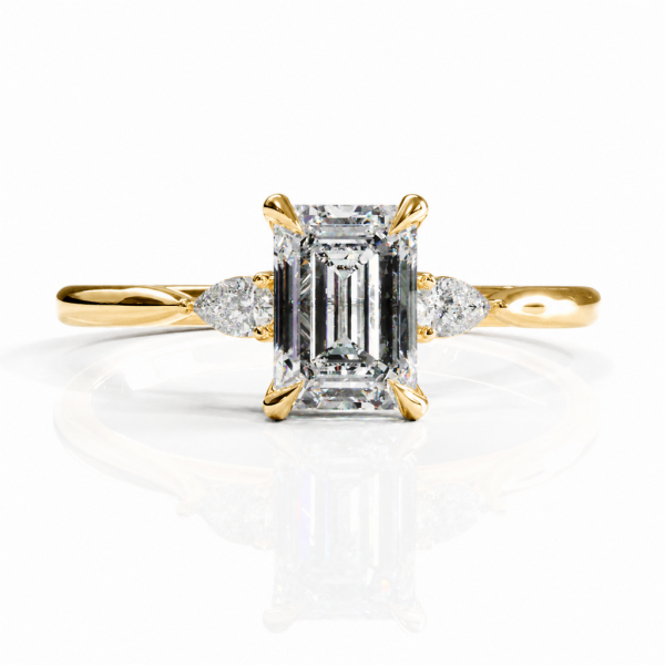 Emerald Cut Moissanite Three Stone Engagement Ring