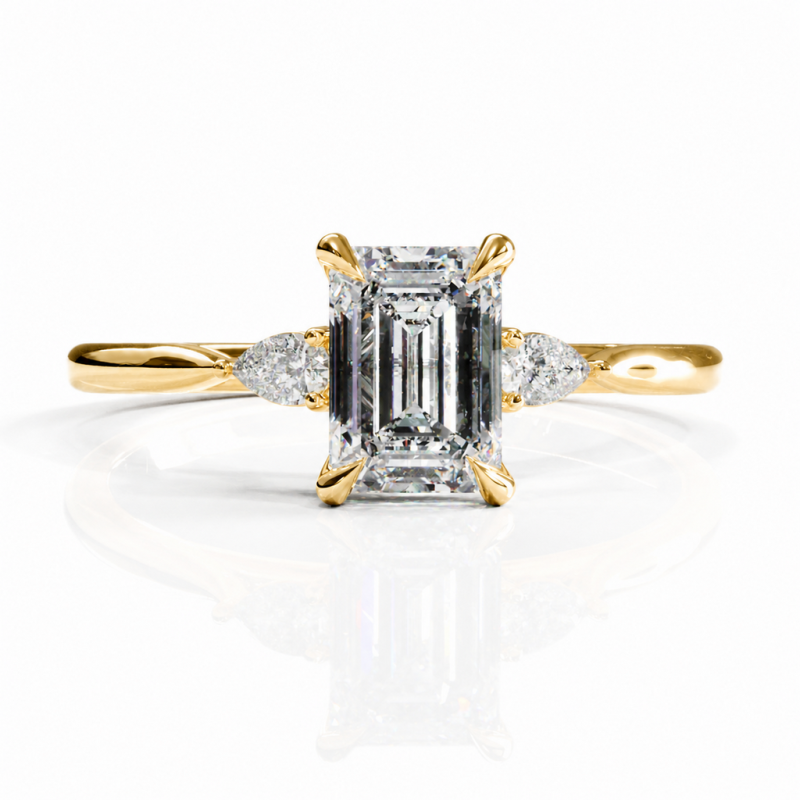 Emerald Cut Moissanite Three Stone Engagement Ring - Image 1