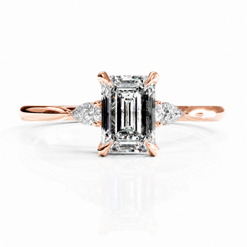 Emerald Cut Moissanite Three Stone Engagement Ring - Image 2