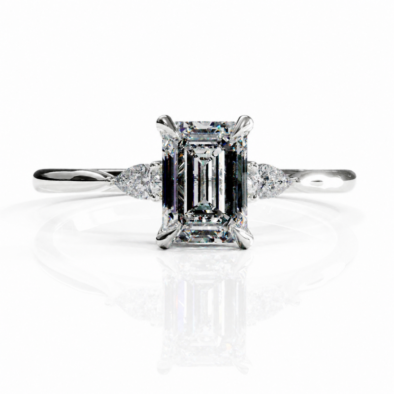 Emerald Cut Moissanite Three Stone Engagement Ring - Image 3