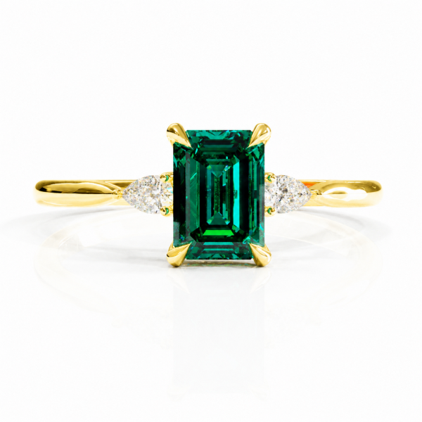 Emerald Cut Lab Grown Emerald Three Stone Engagement Ring