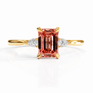 Emerald Cut Lab Grown Morganite Three Stone Engagement Ring