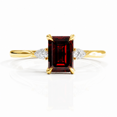Emerald Cut Lab Grown Sapphire Three Stone Engagement Ring