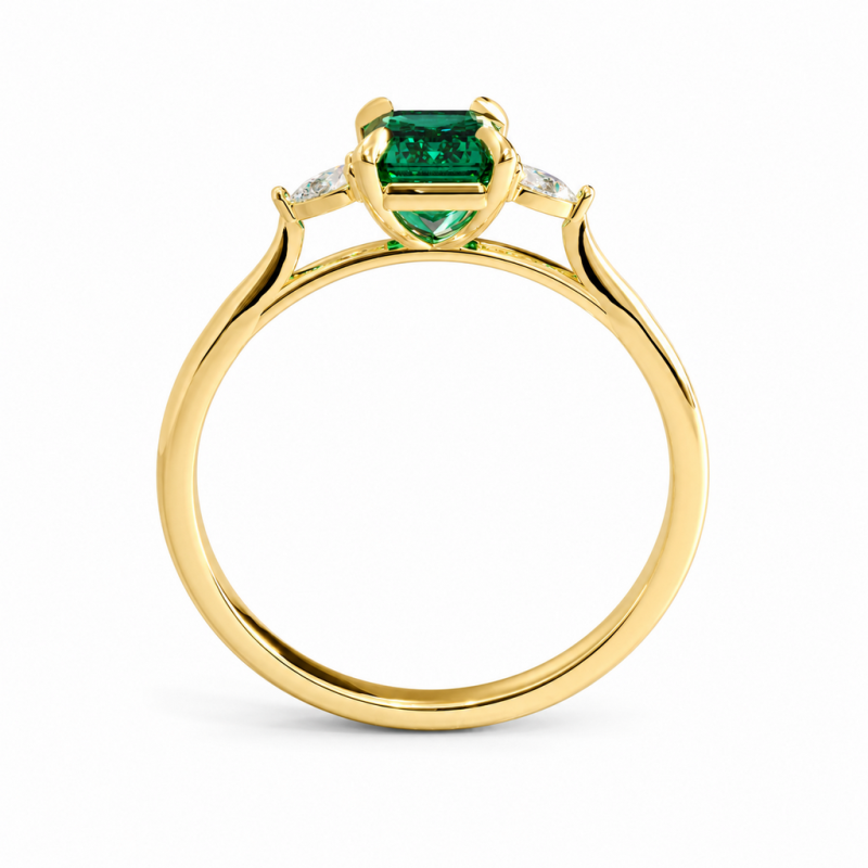 Emerald Cut Lab Grown Emerald Three Stone Engagement Ring - Image 4