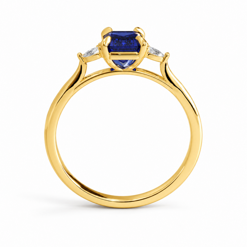 Emerald Cut Lab Grown Sapphire Three Stone Engagement Ring - Image 4