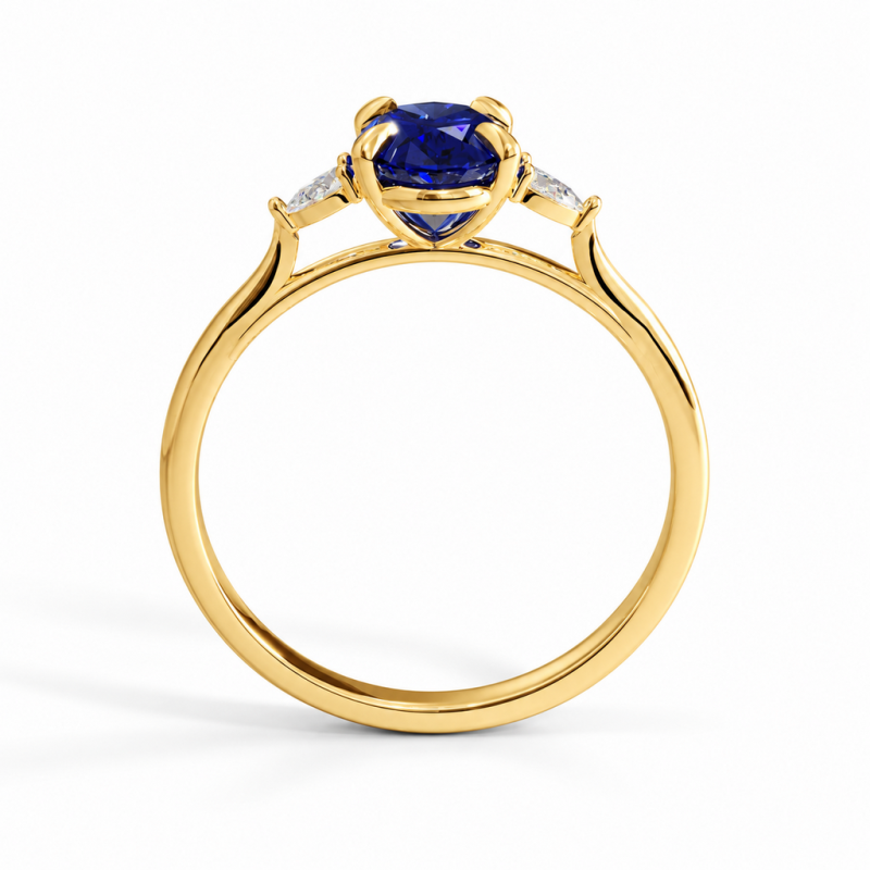 Oval Cut Lab Grown Sapphire Three Stone Engagement Ring - Image 4
