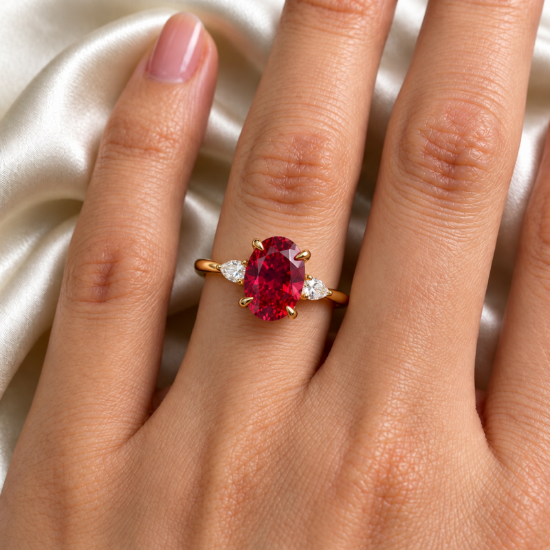 Oval Cut Moissanite Three Stone Engagement Ring - Image 5