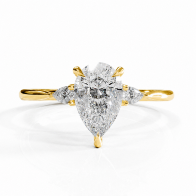 Pear Cut Moissanite Three Stone Engagement Ring
