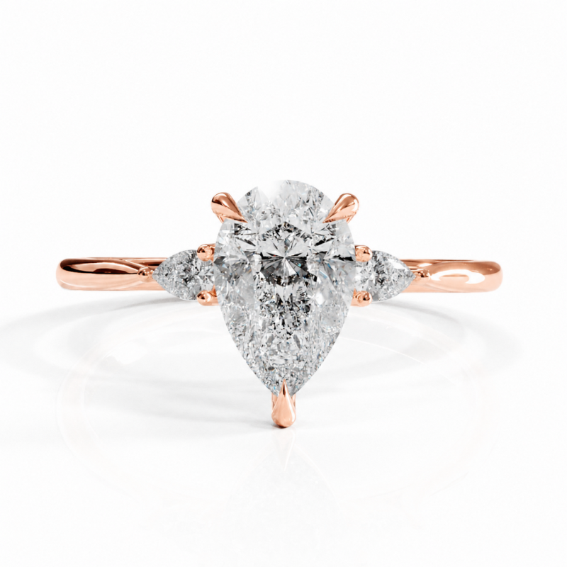 Pear Cut Moissanite Three Stone Engagement Ring - Image 2