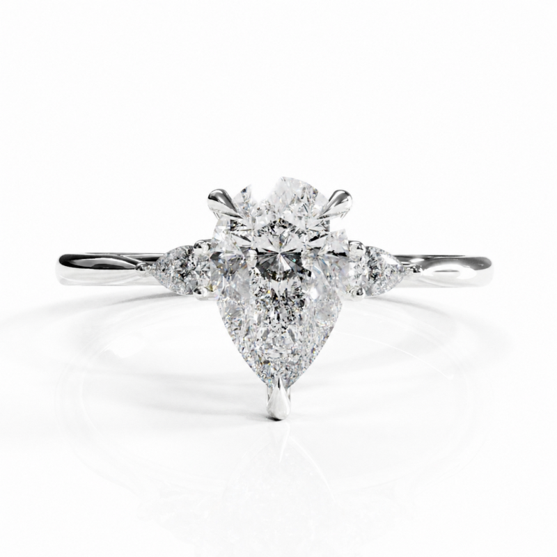 Pear Cut Moissanite Three Stone Engagement Ring - Image 3