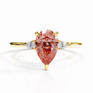 Pear Cut Lab Grown Morganite Three Stone Engagement Ring