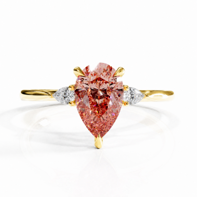 Pear Cut Lab Grown Morganite Three Stone Engagement Ring
