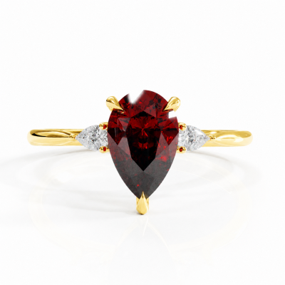 Pear Cut Lab Grown Ruby Three Stone Engagement Ring