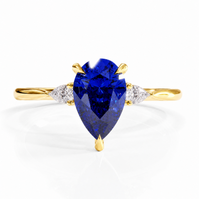 Pear Cut Lab Grown Sapphire Three Stone Engagement Ring