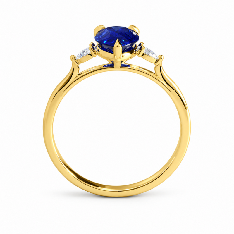 Pear Cut Lab Grown Sapphire Three Stone Engagement Ring - Image 4