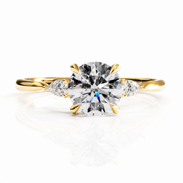 Round Cut Moissanite Three Stone Engagement Ring