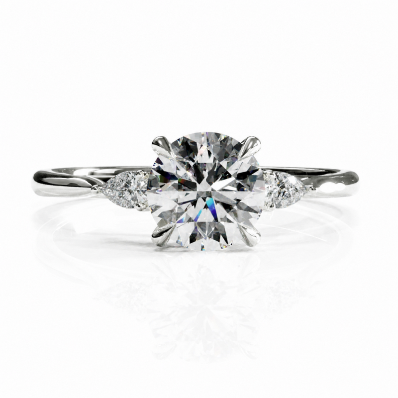 Round Cut Moissanite Three Stone Engagement Ring - Image 3