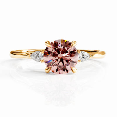 Round Cut Lab Grown Morganite Three Stone Engagement Ring