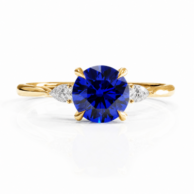 Round Cut Lab Grown Sapphire Three Stone Engagement Ring