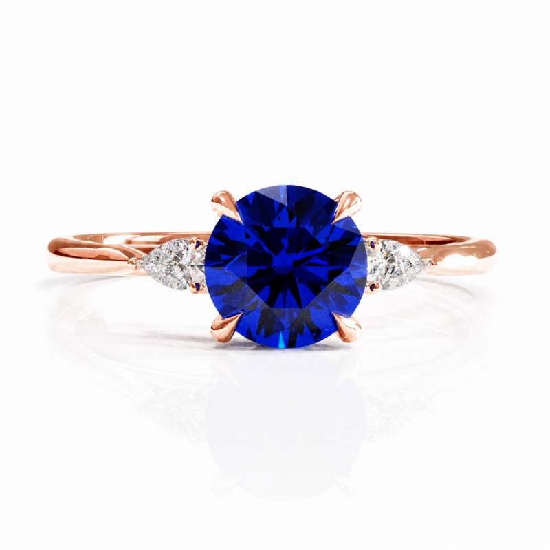 Round Cut Lab Grown Sapphire Three Stone Engagement Ring - Image 2