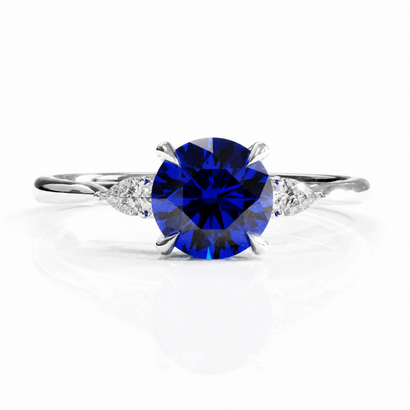 Round Cut Lab Grown Sapphire Three Stone Engagement Ring - Image 3