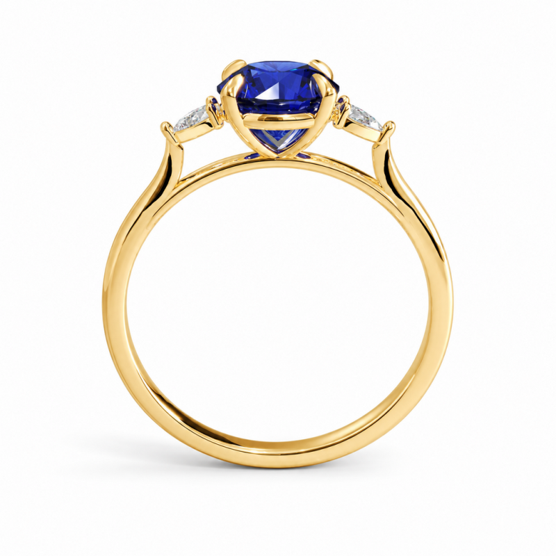 Round Cut Lab Grown Sapphire Three Stone Engagement Ring - Image 4