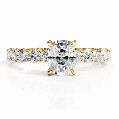 Elongated Cushion Cut Moissanite Hidden Halo Side Stone Engagement Ring