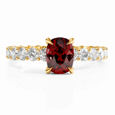Elongated Cushion Cut Lab Grown Ruby Hidden Halo Side Stone Engagement Ring
