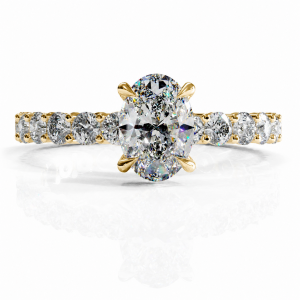 Oval Cut Moissanite Hidden Halo Side Stone Engagement Ring